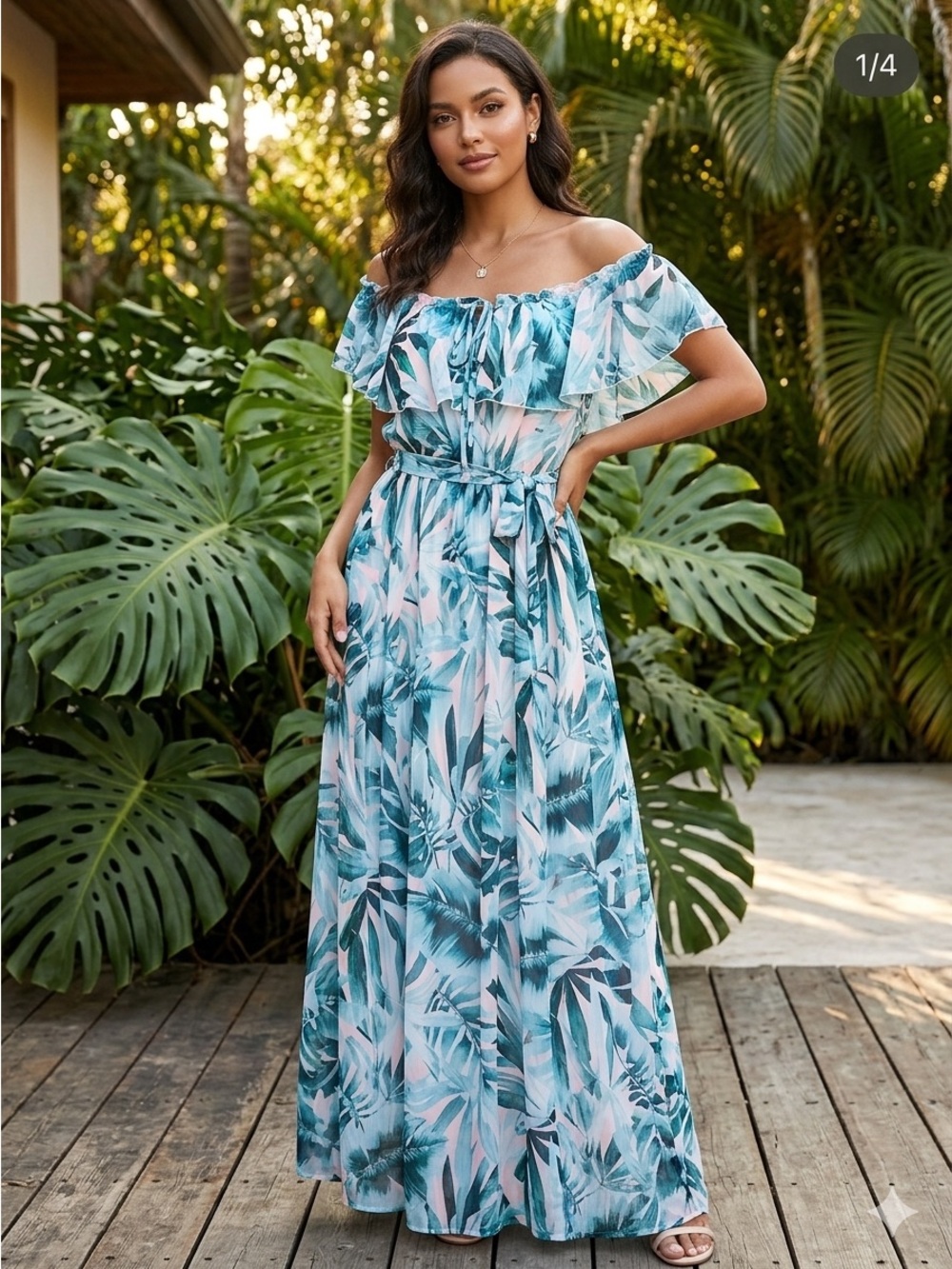 KATE and LILY Tropical Pink and Teal Green Color Beach Maxi Dress Botanical 14